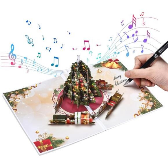Venhoo Pop Up Christmas Cards with Light and Music, Christmas Tree Design, - Picture 3 of 7